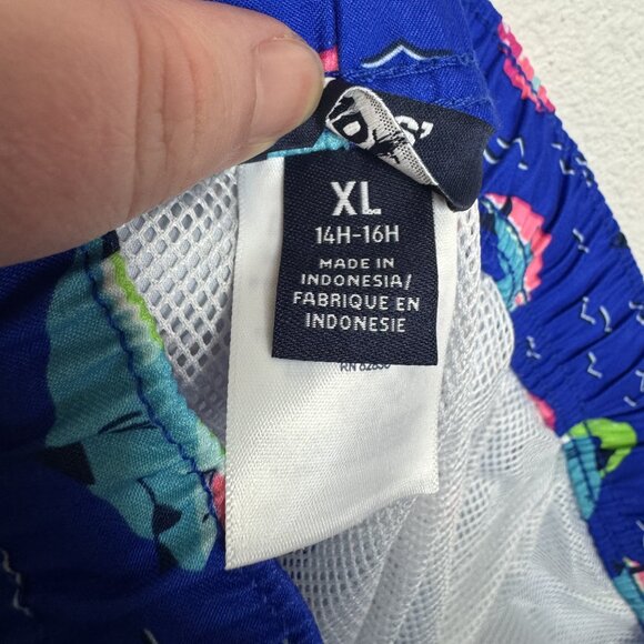 Lands' End Boys XL Swim Trunks Deep Sea Multi Sharks Navy Blue 14-16H Drawstring - Picture 10 of 11